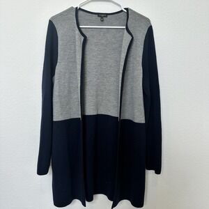 Talbots Color Block‎ Wool Blend Longline Cardigan Navy and Gray Large Petite